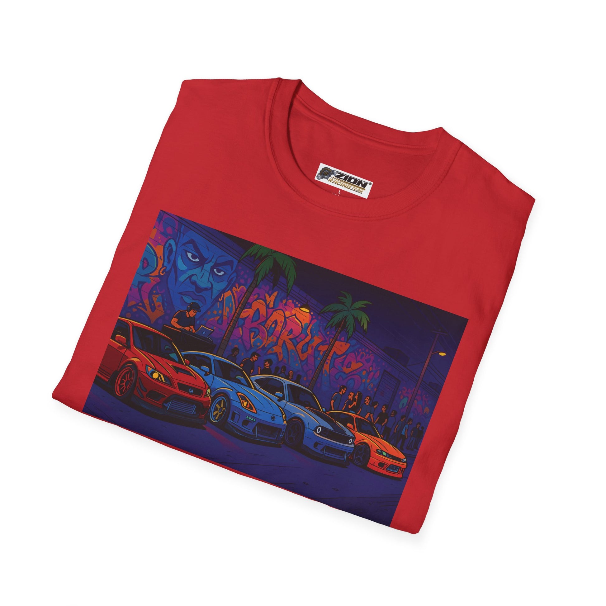 Neon Graffiti Car Art T-Shirt, Cool Urban Fashion Tee, Graphic Tee for Car Lovers, Street Style Apparel, Gift for Him/Her