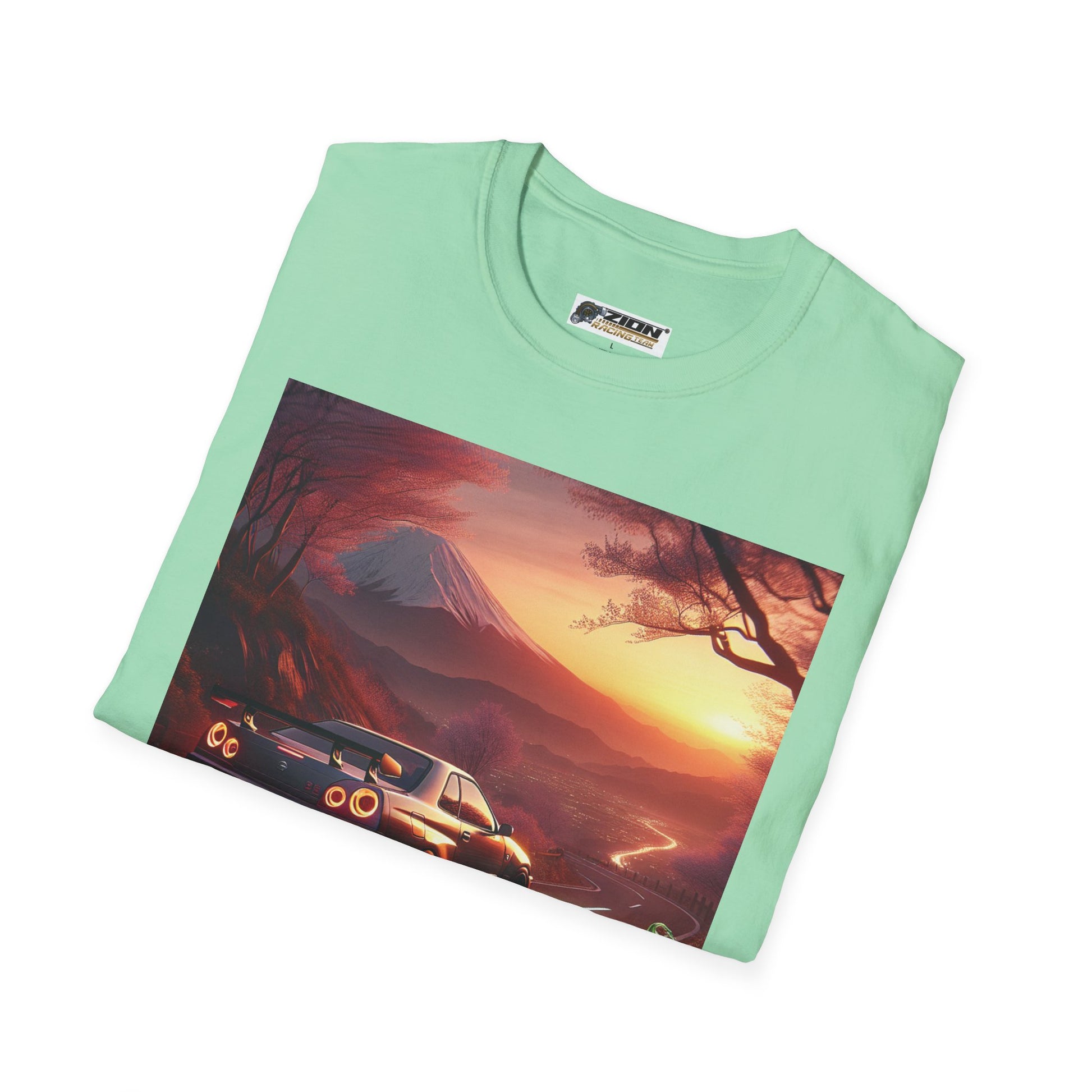 Scenic Sunset Car T-Shirt - Unisex Softstyle Tee, Perfect for Car Lovers, Gift for Birthdays, Road Trip Outfit, Casual Wear