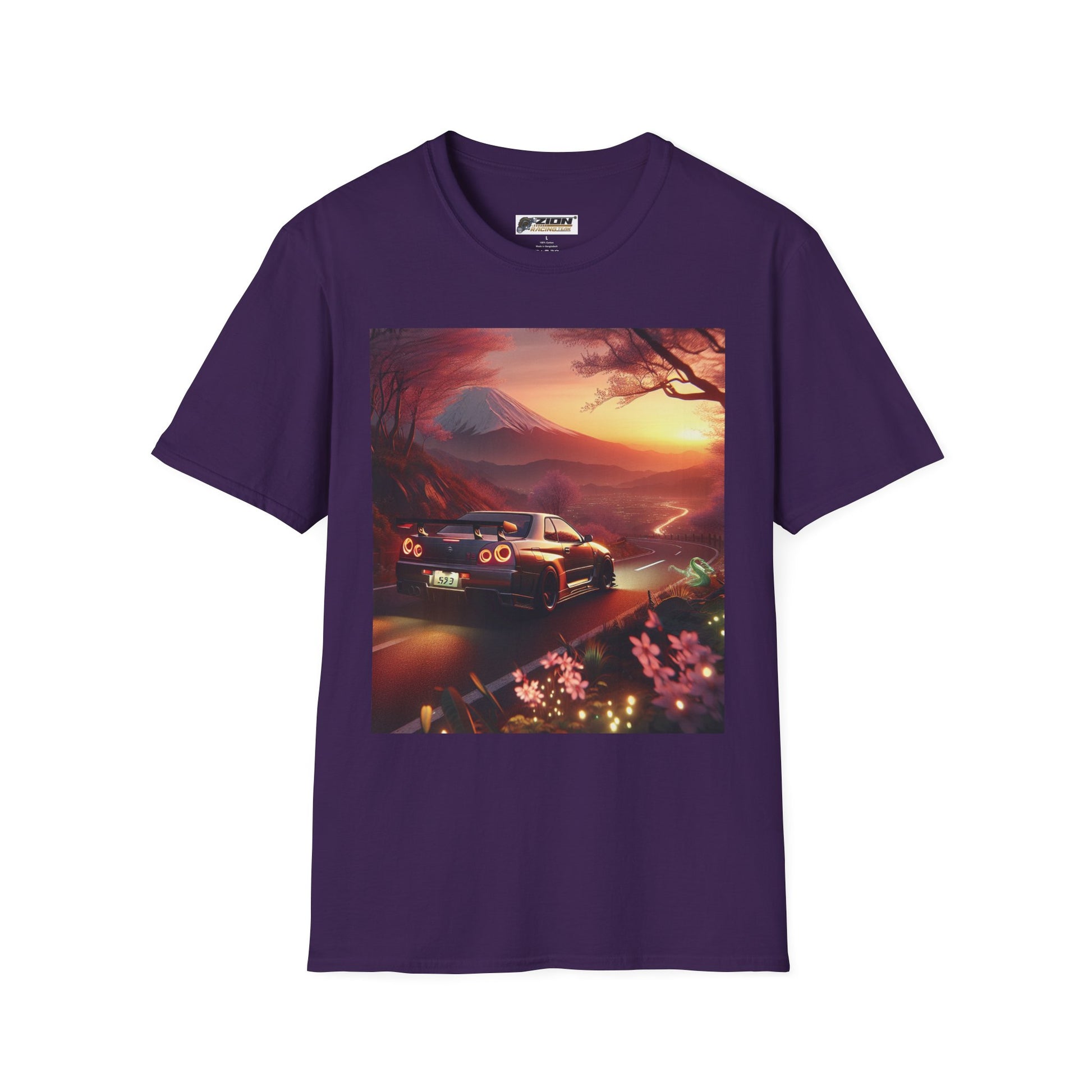Scenic Sunset Car T-Shirt - Unisex Softstyle Tee, Perfect for Car Lovers, Gift for Birthdays, Road Trip Outfit, Casual Wear