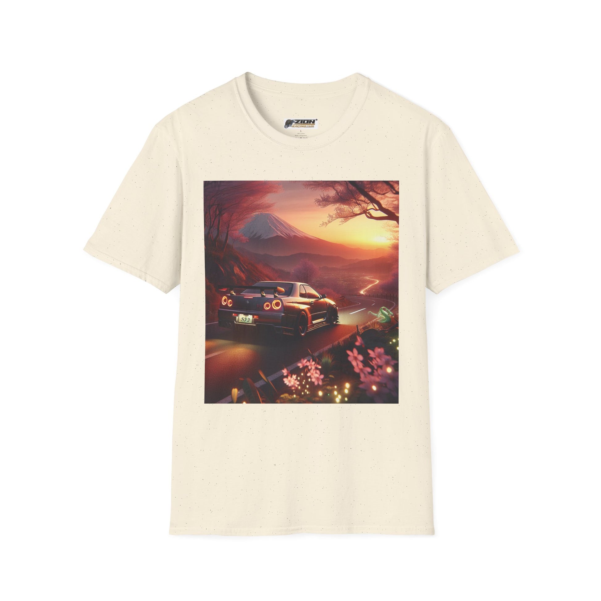 Scenic Sunset Car T-Shirt - Unisex Softstyle Tee, Perfect for Car Lovers, Gift for Birthdays, Road Trip Outfit, Casual Wear