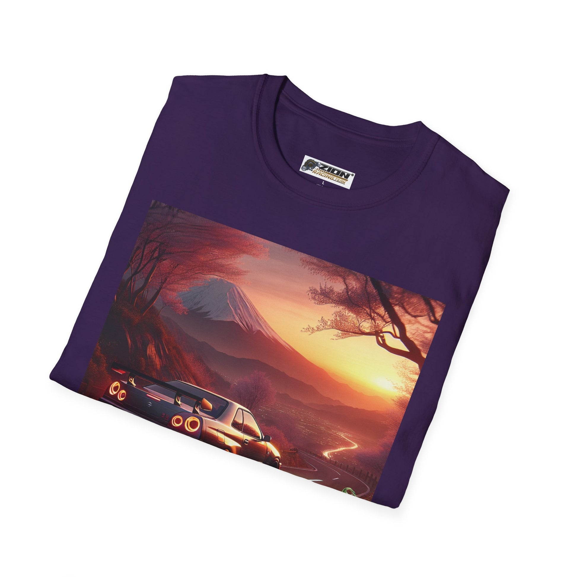 Scenic Sunset Car T-Shirt - Unisex Softstyle Tee, Perfect for Car Lovers, Gift for Birthdays, Road Trip Outfit, Casual Wear