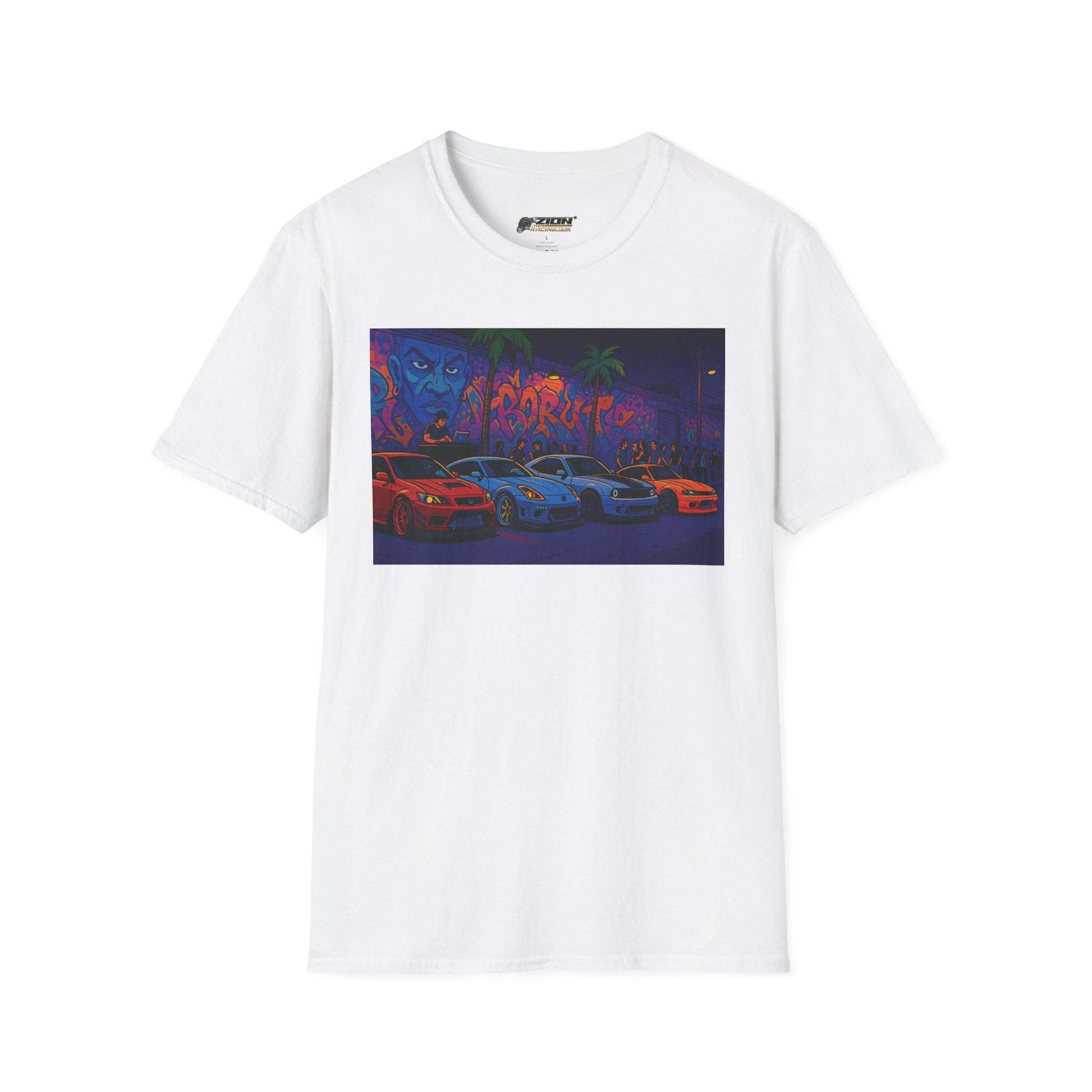 Neon Graffiti Car Art T-Shirt, Cool Urban Fashion Tee, Graphic Tee for Car Lovers, Street Style Apparel, Gift for Him/Her