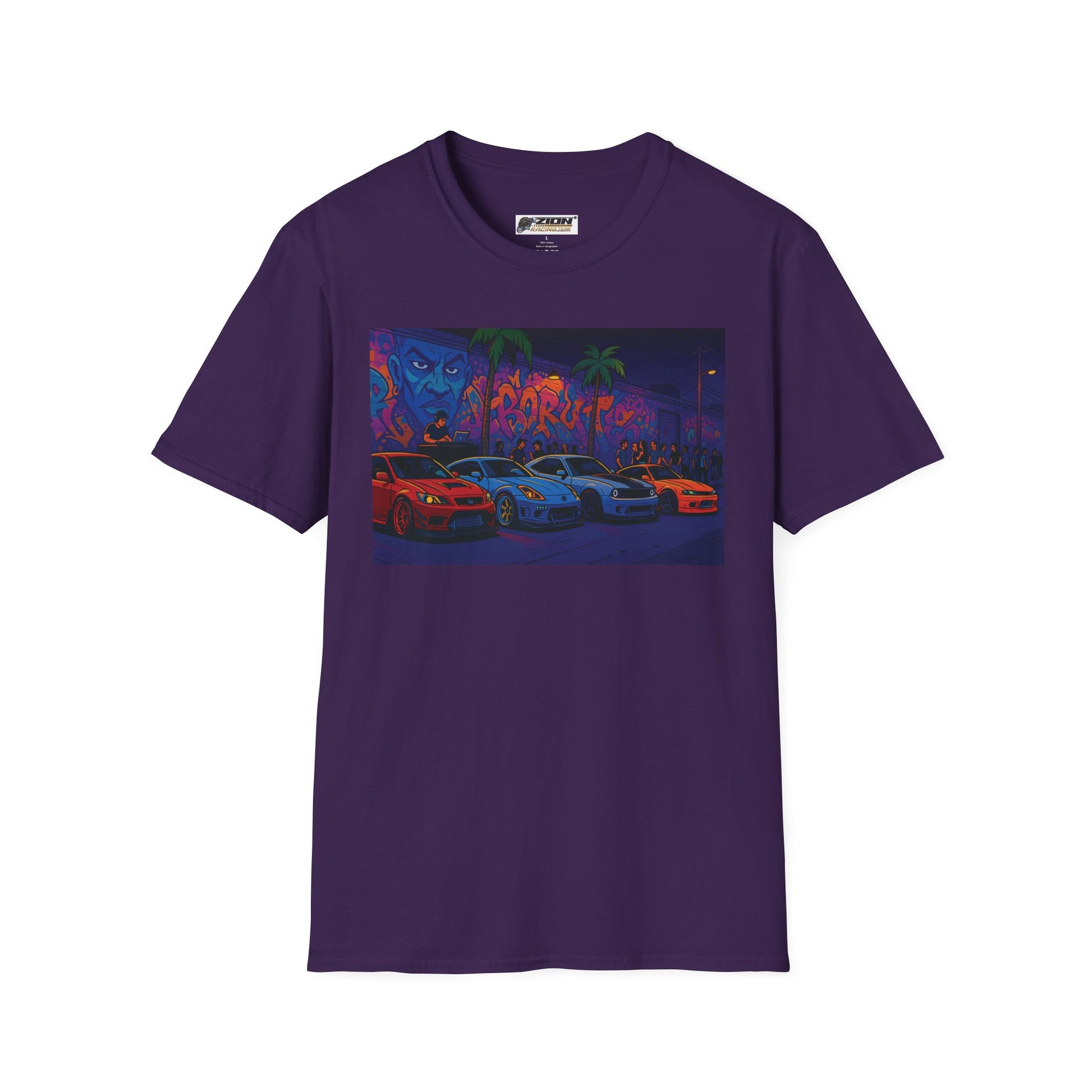 Neon Graffiti Car Art T-Shirt, Cool Urban Fashion Tee, Graphic Tee for Car Lovers, Street Style Apparel, Gift for Him/Her