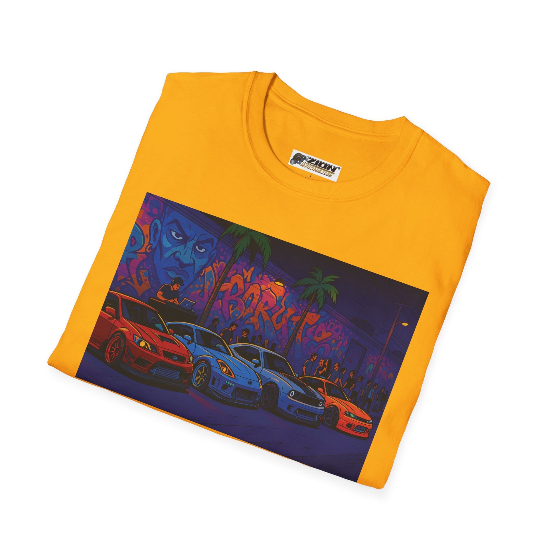 Neon Graffiti Car Art T-Shirt, Cool Urban Fashion Tee, Graphic Tee for Car Lovers, Street Style Apparel, Gift for Him/Her