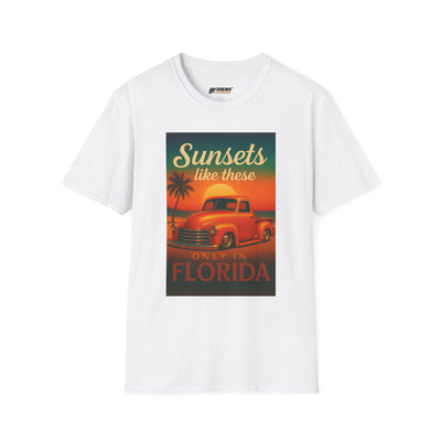 Vibrant Sunset Florida T-Shirt, Summer Vibes Tee, Gift for Beach Lovers, Retro Graphic Top, Vacation Keepsake Apparel