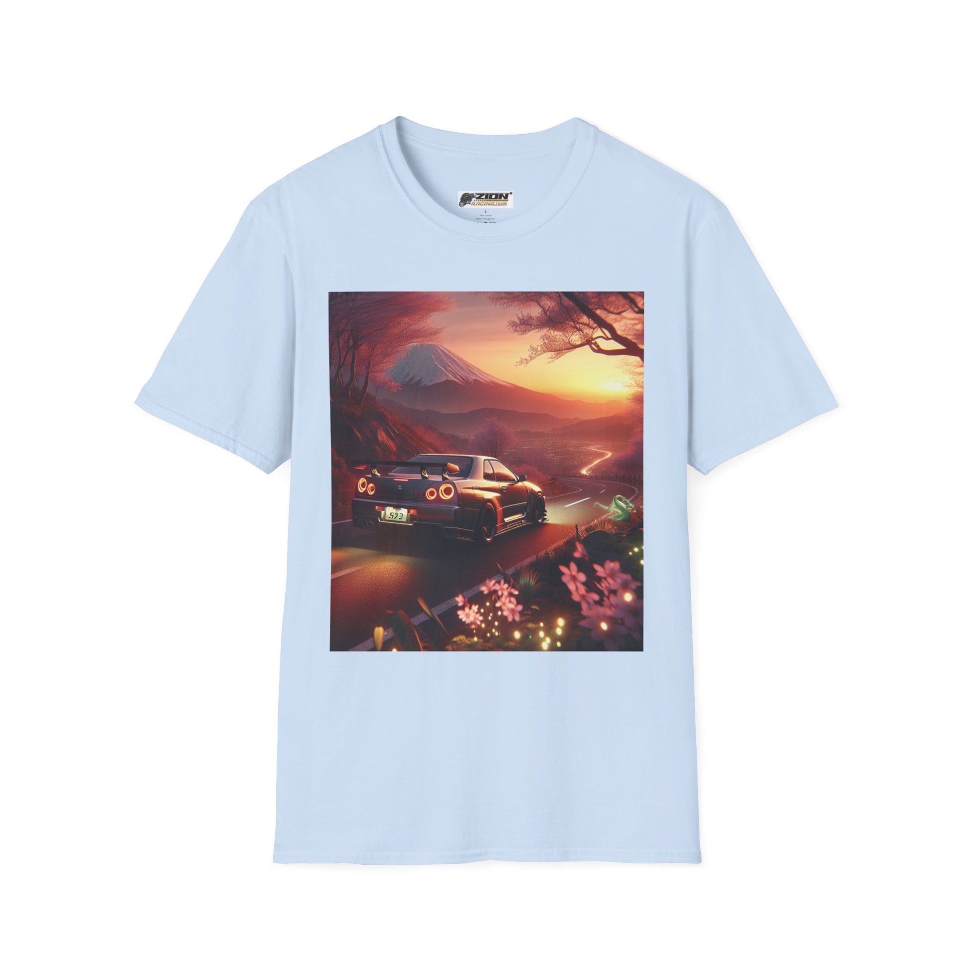 Scenic Sunset Car T-Shirt - Unisex Softstyle Tee, Perfect for Car Lovers, Gift for Birthdays, Road Trip Outfit, Casual Wear