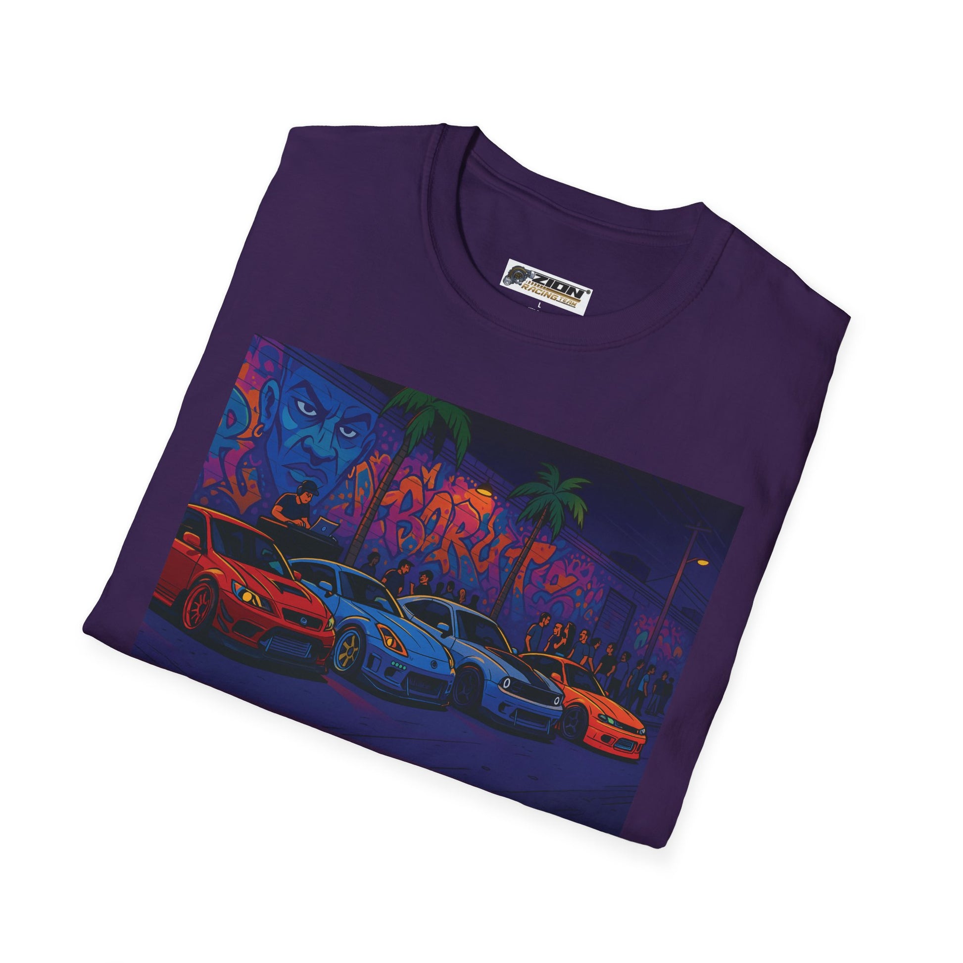 Neon Graffiti Car Art T-Shirt, Cool Urban Fashion Tee, Graphic Tee for Car Lovers, Street Style Apparel, Gift for Him/Her
