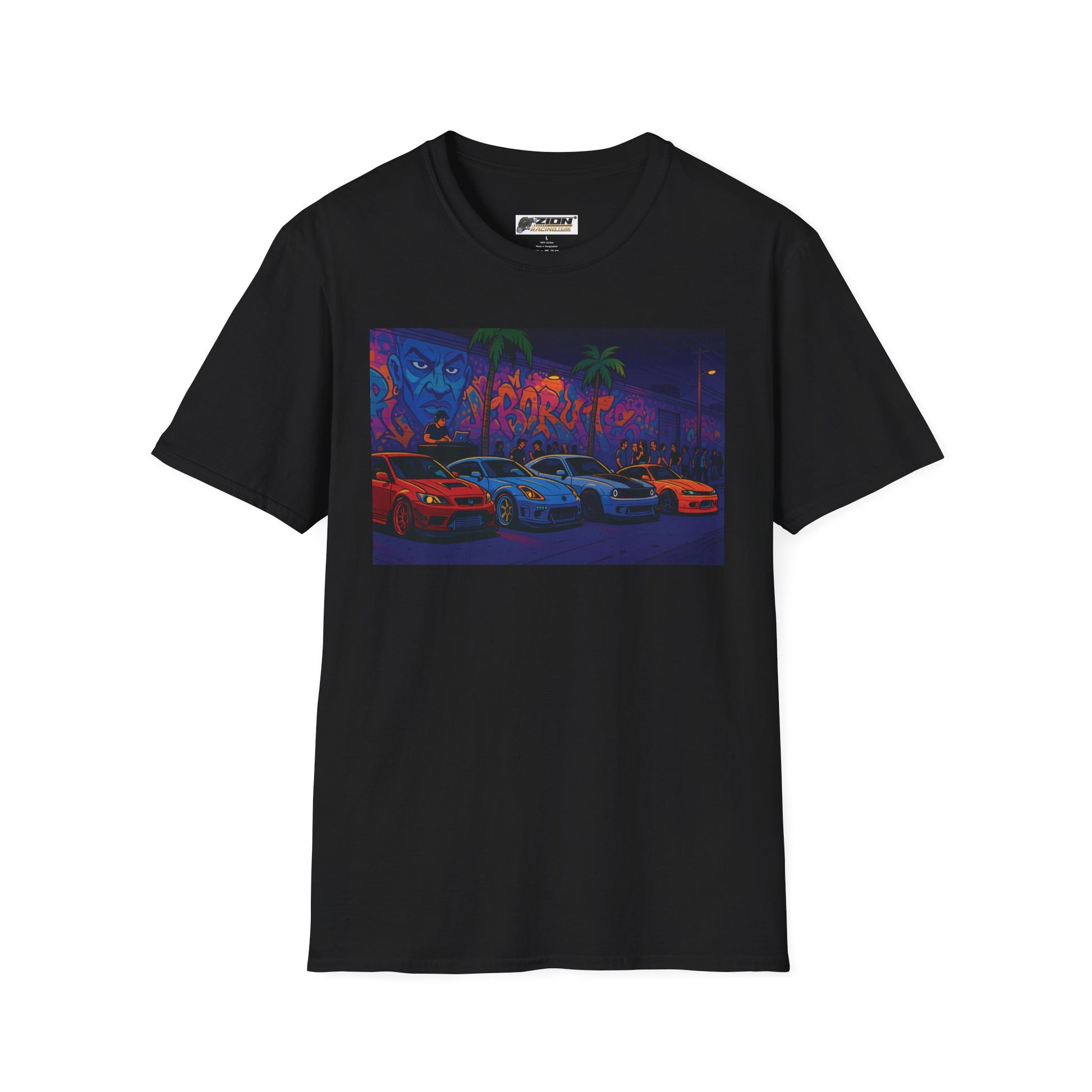 Neon Graffiti Car Art T-Shirt, Cool Urban Fashion Tee, Graphic Tee for Car Lovers, Street Style Apparel, Gift for Him/Her