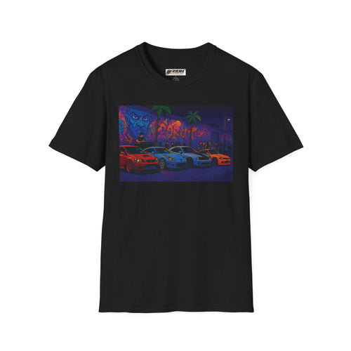 Neon Graffiti Car Art T-Shirt, Cool Urban Fashion Tee, Graphic Tee for Car Lovers, Street Style Apparel, Gift for Him/Her