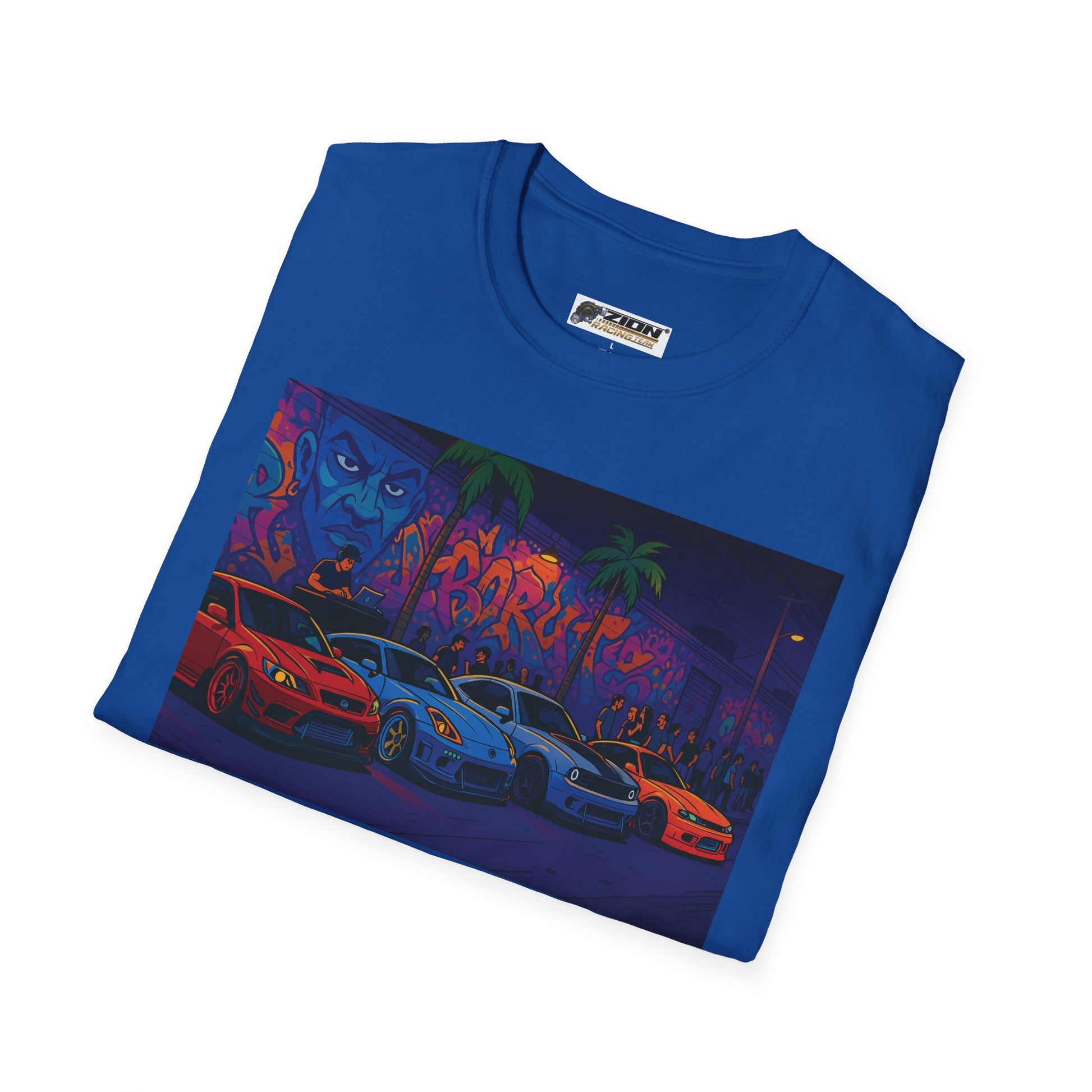 Neon Graffiti Car Art T-Shirt, Cool Urban Fashion Tee, Graphic Tee for Car Lovers, Street Style Apparel, Gift for Him/Her