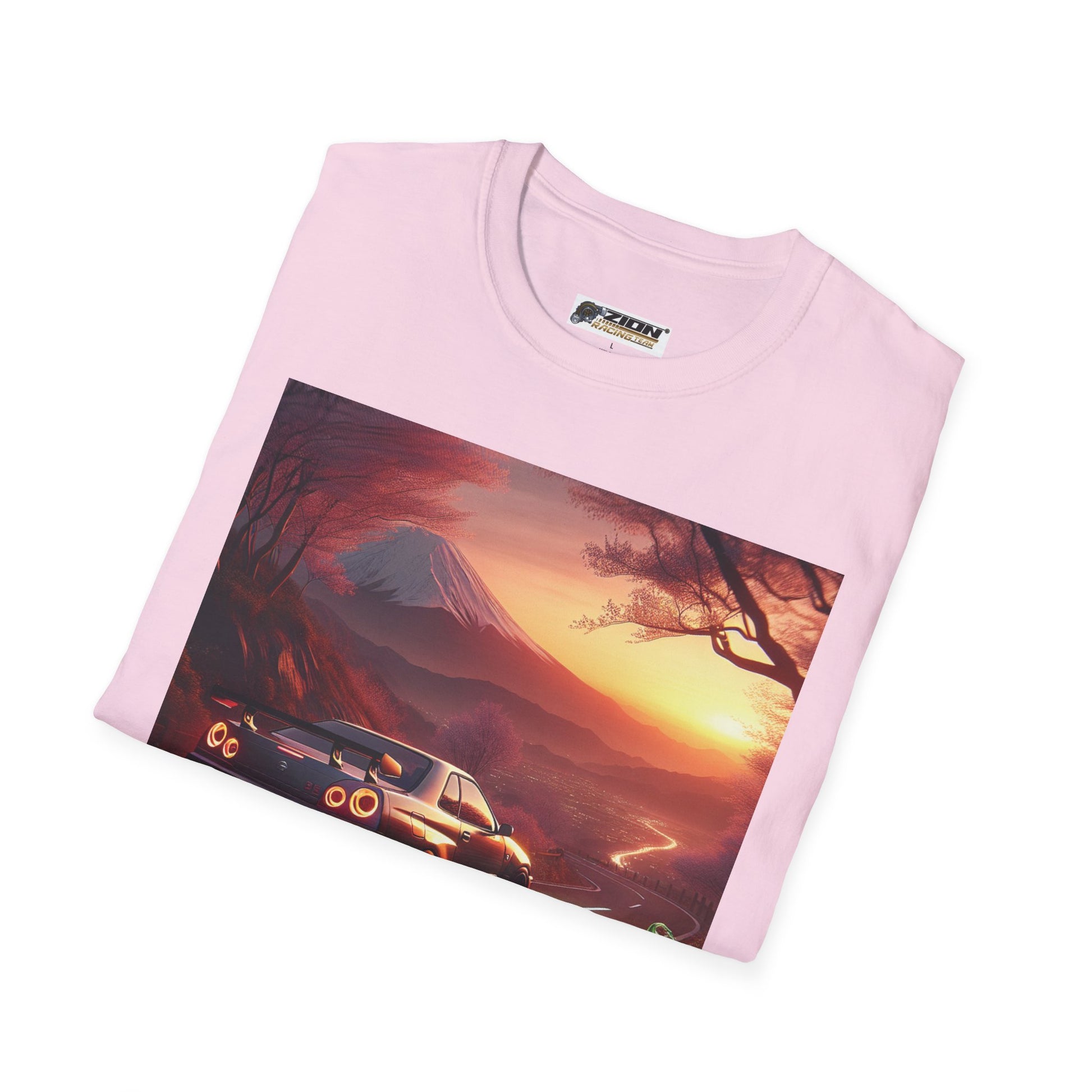 Scenic Sunset Car T-Shirt - Unisex Softstyle Tee, Perfect for Car Lovers, Gift for Birthdays, Road Trip Outfit, Casual Wear