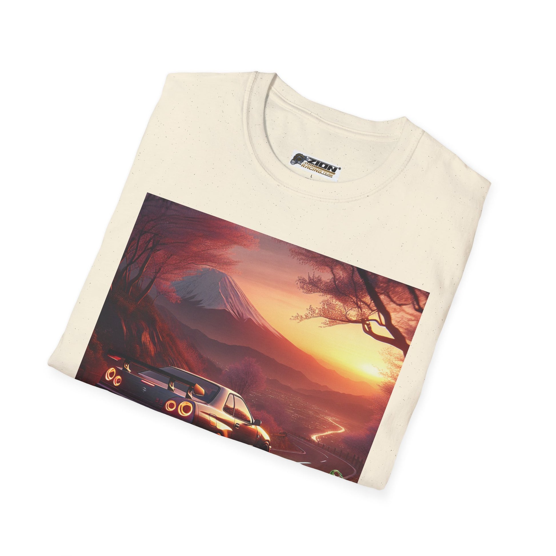 Scenic Sunset Car T-Shirt - Unisex Softstyle Tee, Perfect for Car Lovers, Gift for Birthdays, Road Trip Outfit, Casual Wear