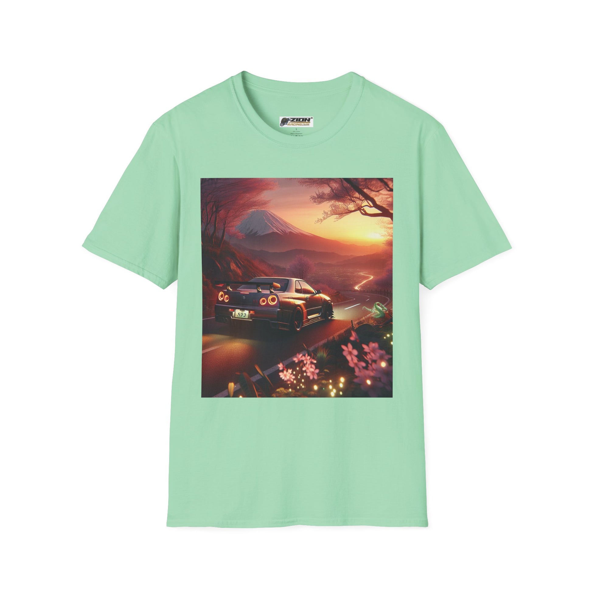 Scenic Sunset Car T-Shirt - Unisex Softstyle Tee, Perfect for Car Lovers, Gift for Birthdays, Road Trip Outfit, Casual Wear