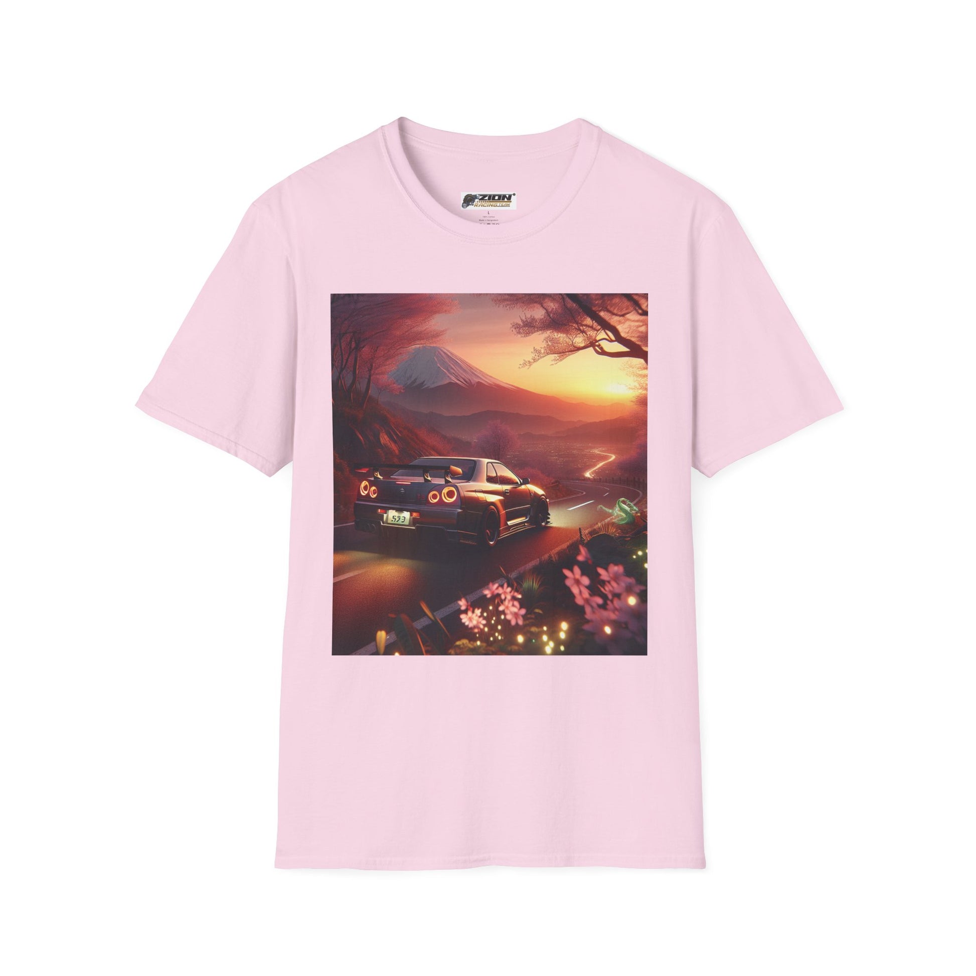 Scenic Sunset Car T-Shirt - Unisex Softstyle Tee, Perfect for Car Lovers, Gift for Birthdays, Road Trip Outfit, Casual Wear