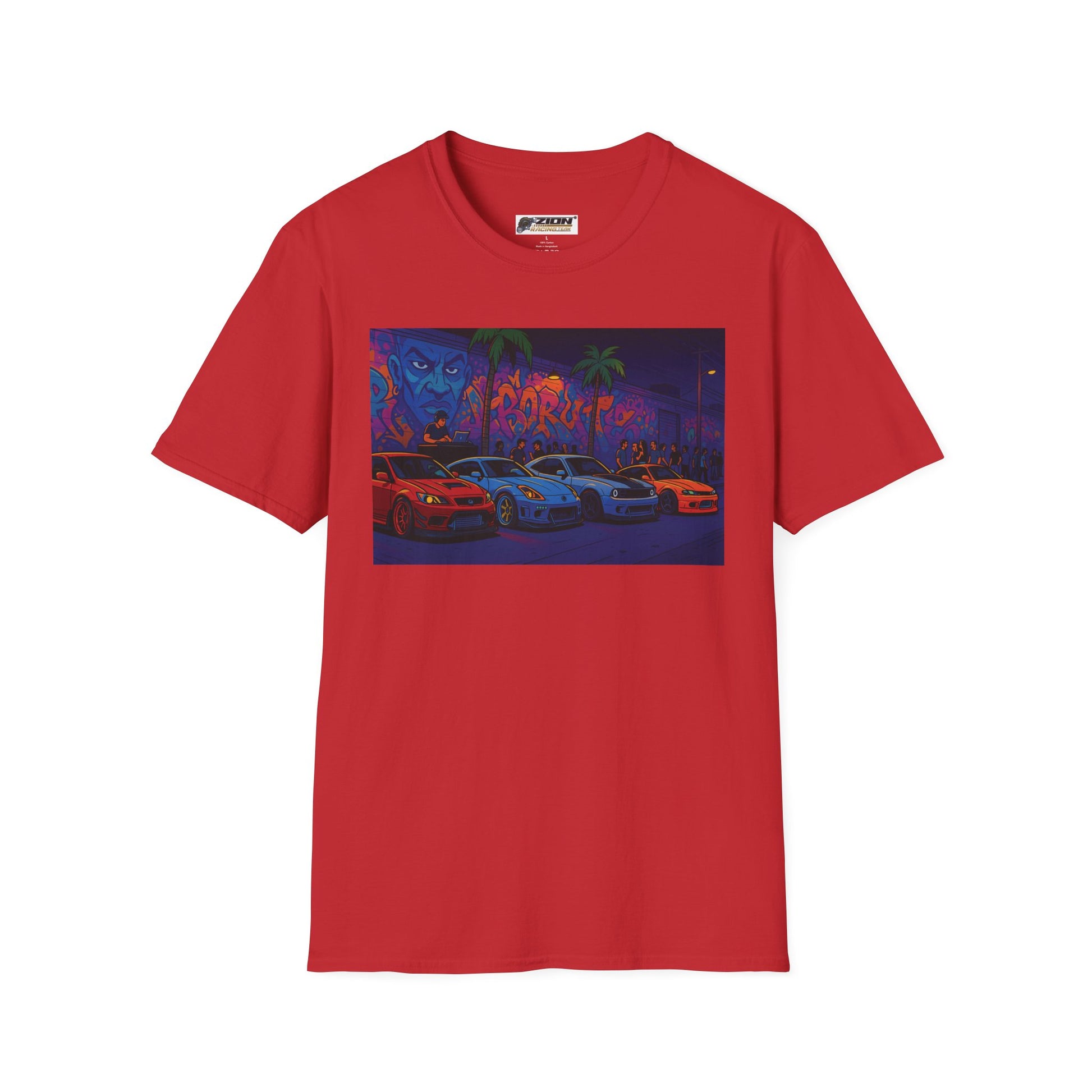 Neon Graffiti Car Art T-Shirt, Cool Urban Fashion Tee, Graphic Tee for Car Lovers, Street Style Apparel, Gift for Him/Her